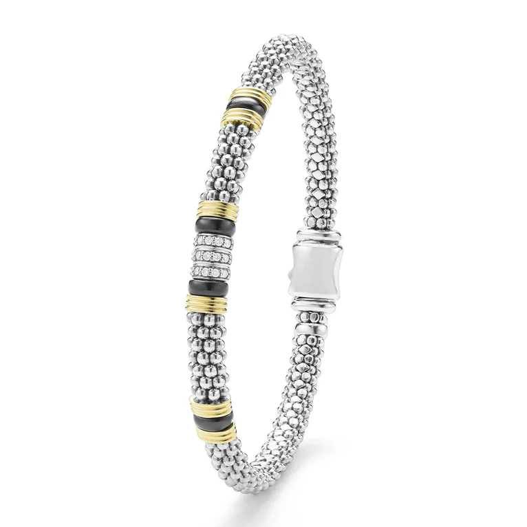Two-Tone Black Ceramic Station Diamond Bracelet
