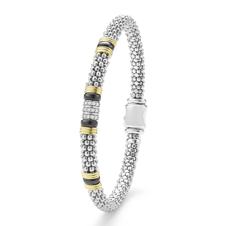 Two-Tone Black Ceramic Station Diamond Bracelet