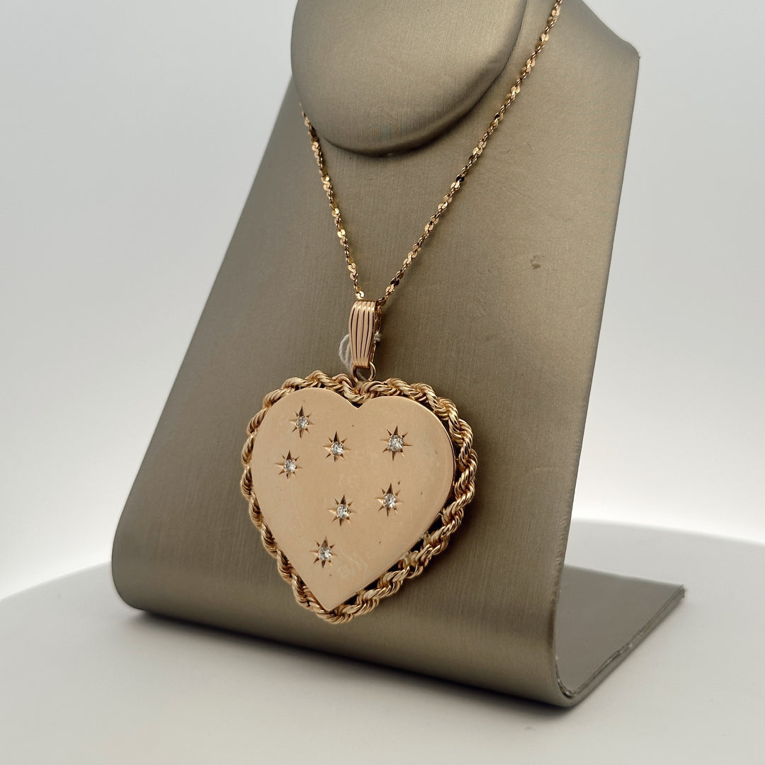 14K Yellow Gold Diamond Starburst Heart Charm Pendant
