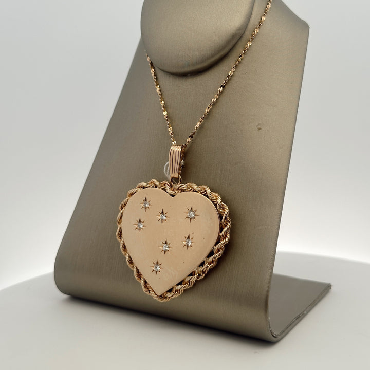 14K Yellow Gold Diamond Starburst Heart Charm Pendant