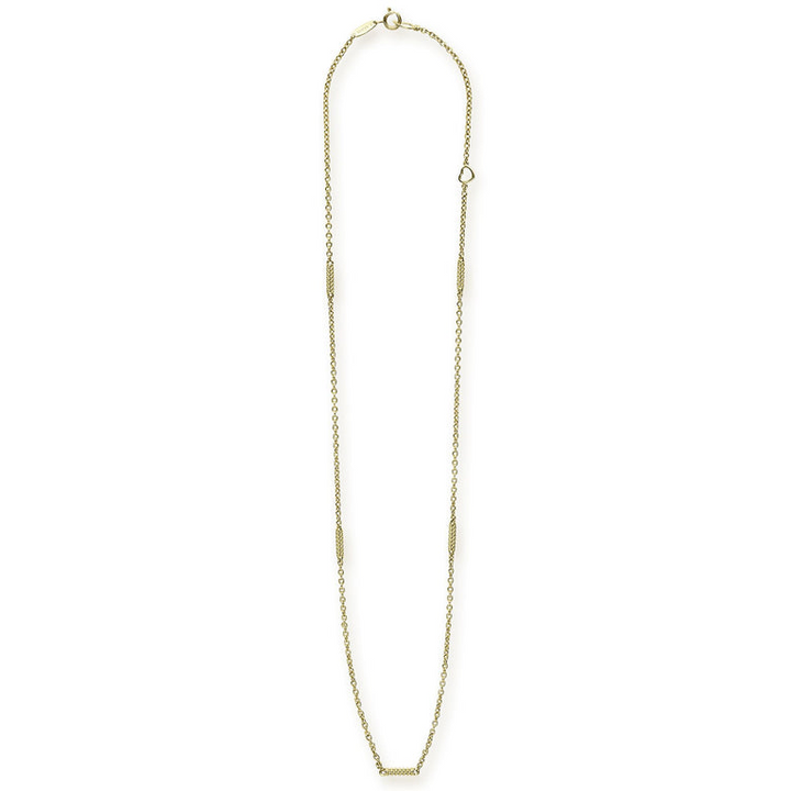 An 18k gold chain necklace featuring caviar-beaded stations on a white background.