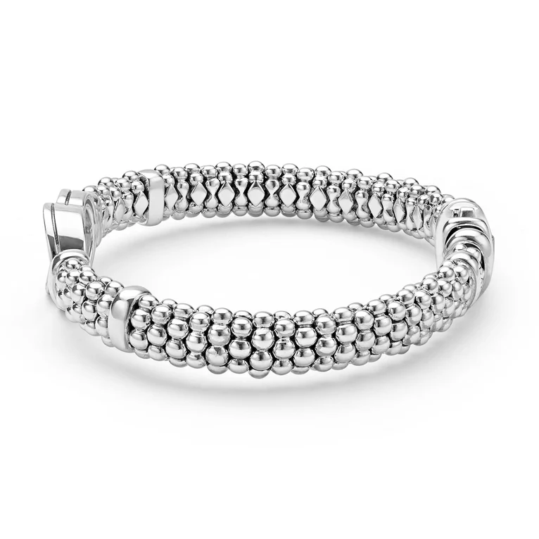 Silver Interlocking Diamond Caviar Bracelet