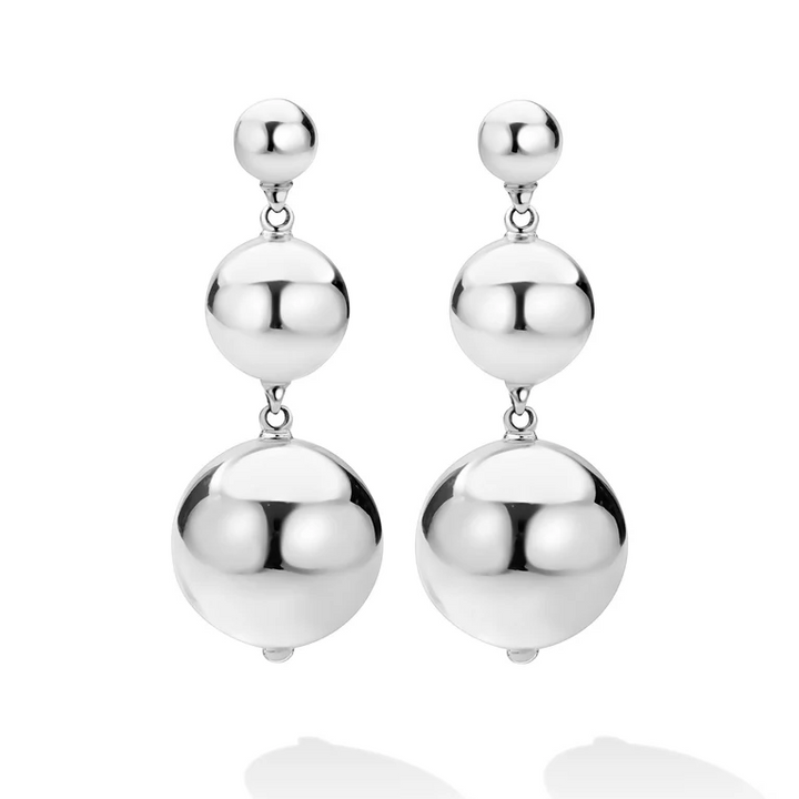 Silver Triple Beaded Drop Earrings