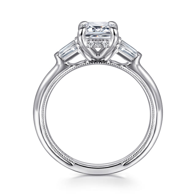 14K White Gold Emerald Cut Three Stone Diamond Engagement Ring