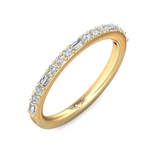 14K Yellow Gold Round & Baguette Diamond Band