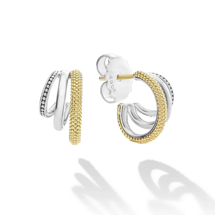 Two-Tone Three Ring Hoop Earrings