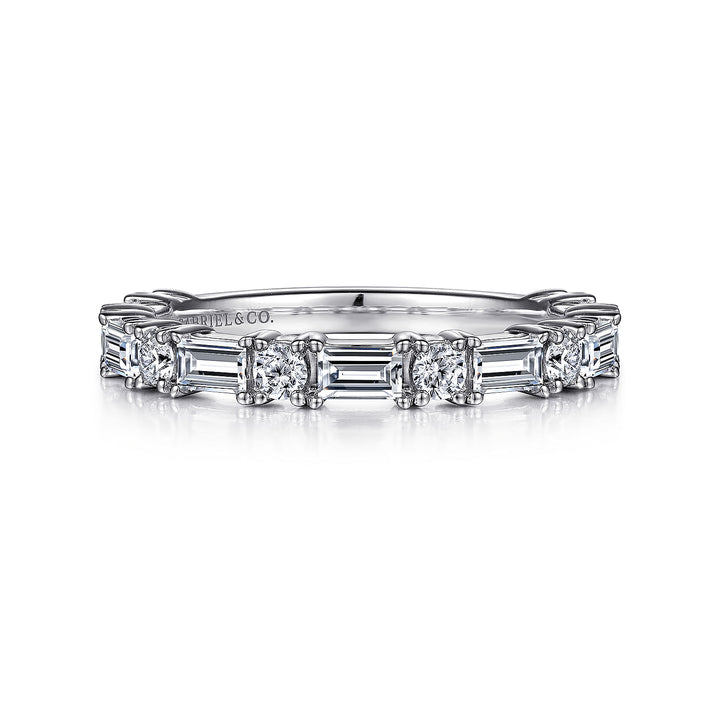 Aggie - 14K White Gold Baguette and Round Diamond Band