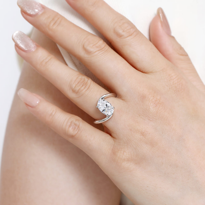 14K White Gold Bypass Oval Diamond Engagment Ring