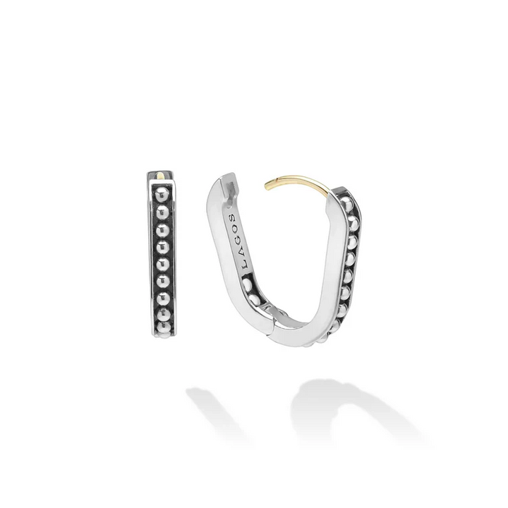 Sterling Silver Caviar Beaded Oval Huggie Earring