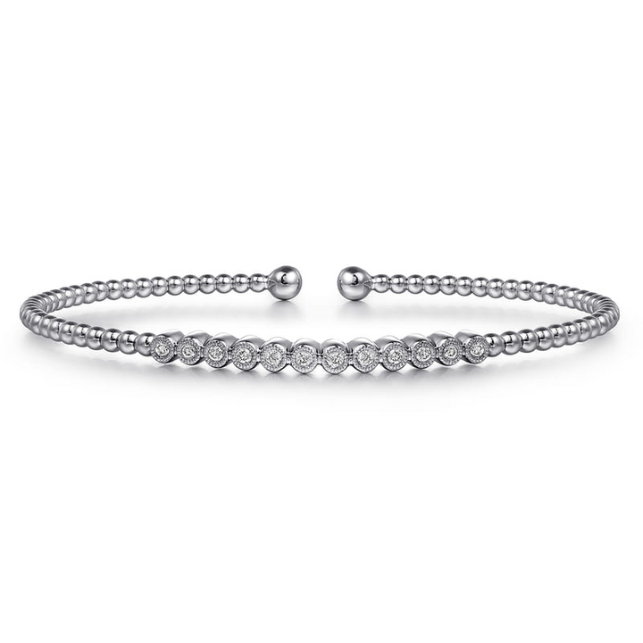 14K White Gold Bujukan Bead Diamond Bangle