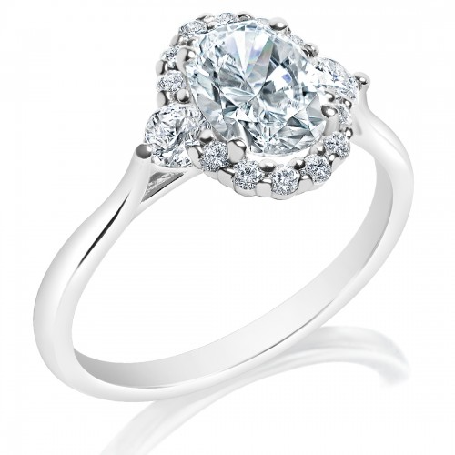 Halo Three Stone Engagement Ring