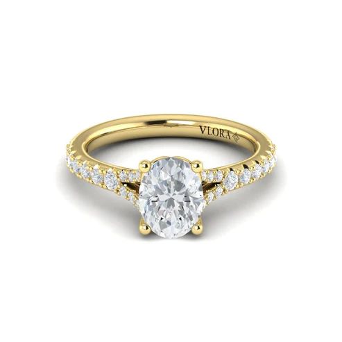 18K Yellow Gold Oval Diamond Split Shank Engagement Ring