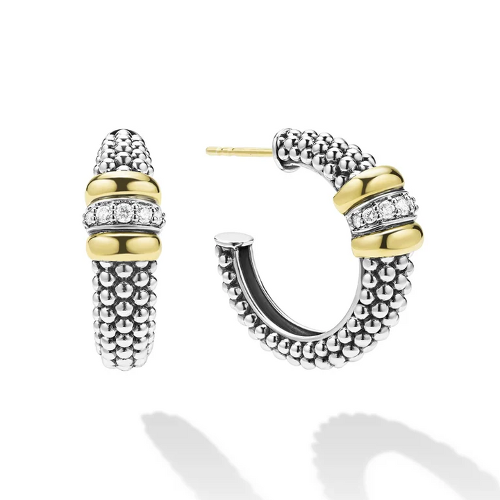 Two-Tone Caviar Beaded Diamond Hoop Earrings