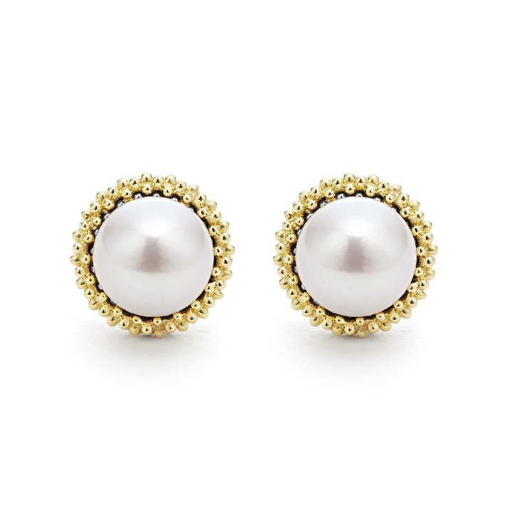 18K Gold Caviar Pearl Stud Earrings