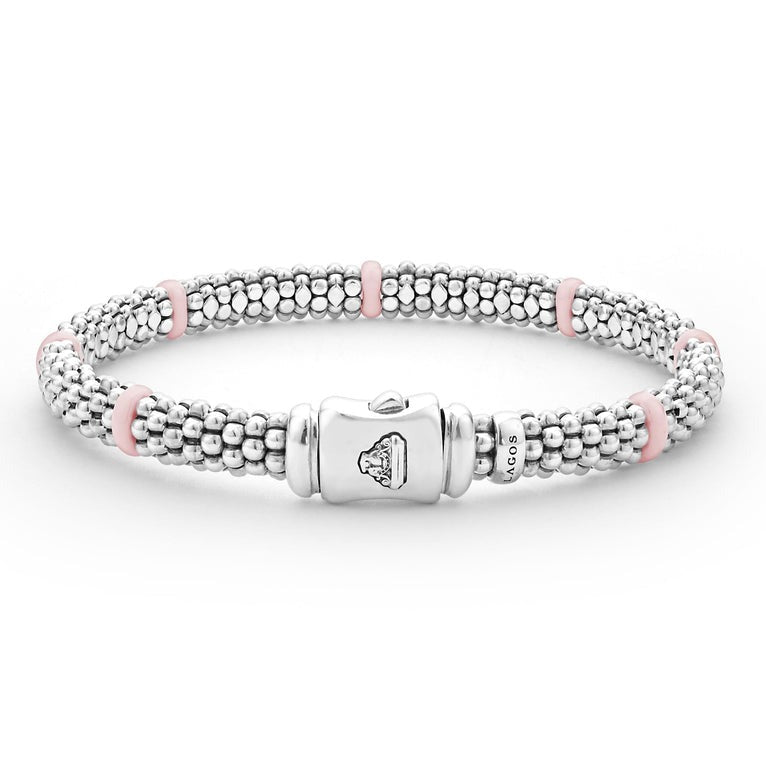 Pink Ceramic Station Caviar Bracelet