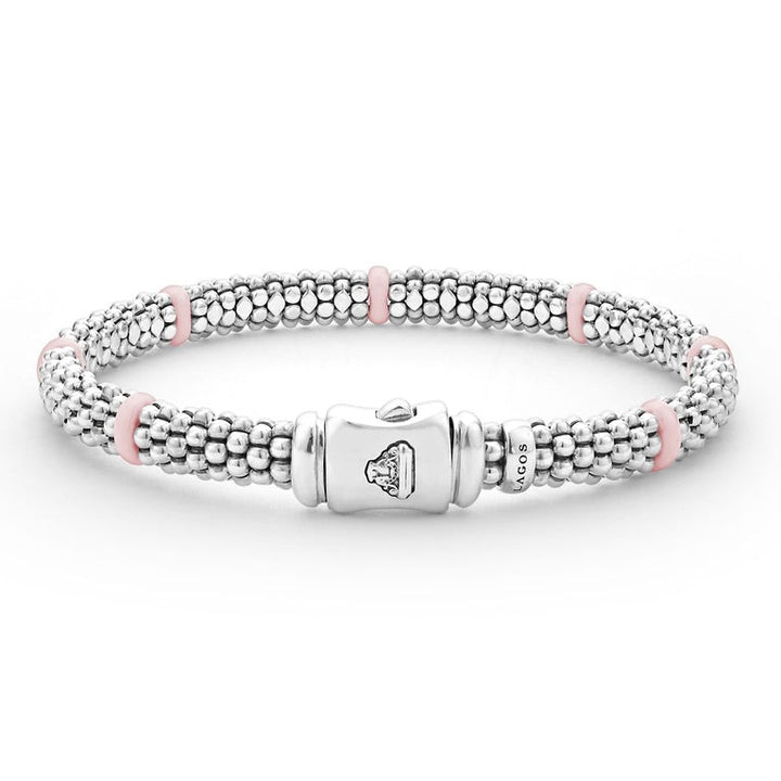 Pink Ceramic Station Caviar Bracelet
