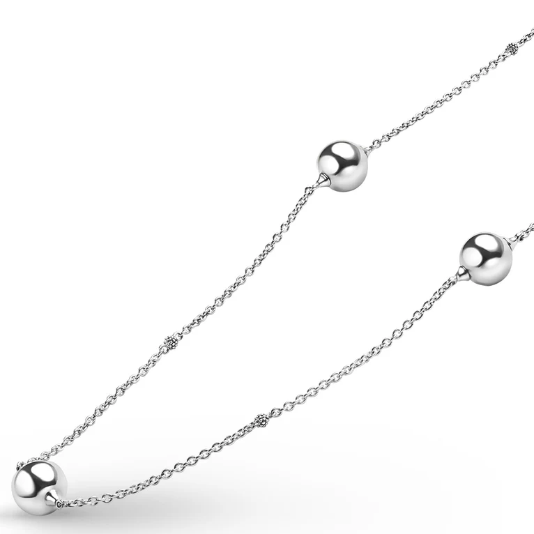Silver Large Beaded Station Necklace