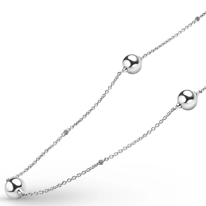 Silver Large Beaded Station Necklace