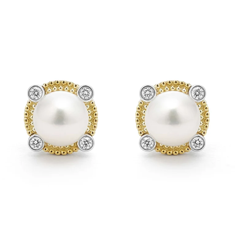 Two-Tone Pearl Diamond Stud Earrings
