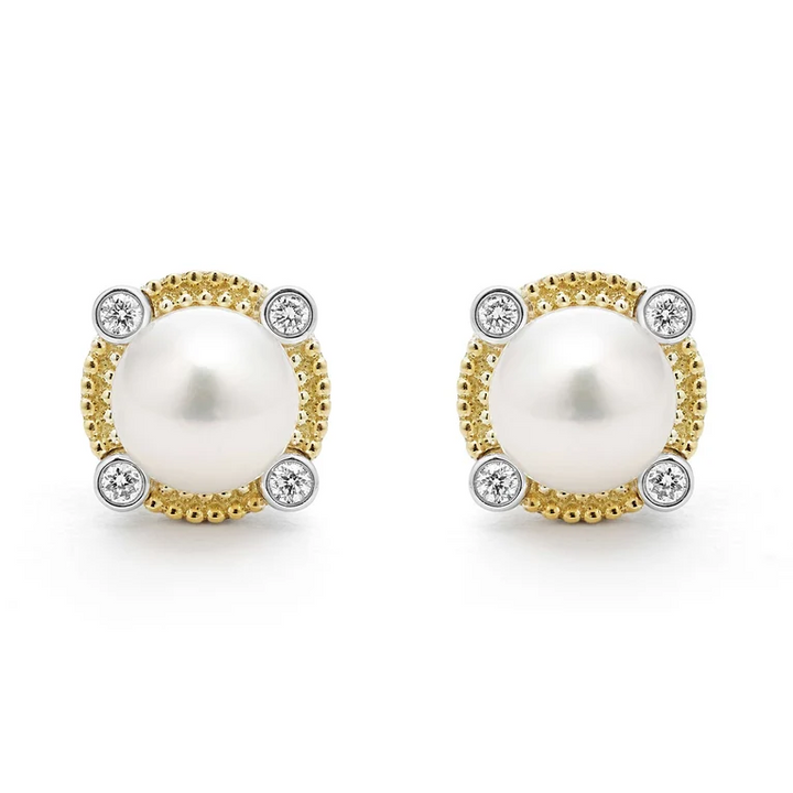 Two-Tone Pearl Diamond Stud Earrings