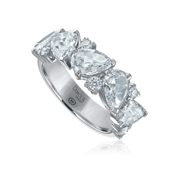 White Gold Crisscut Pear & Round Diamond Eternity Band