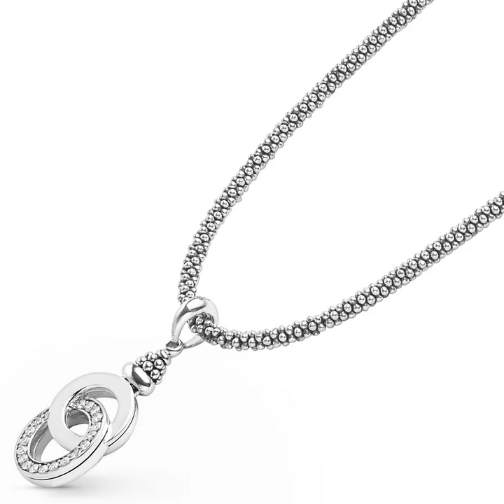 Silver Interlocking Diamond Caviar Pendant Necklace