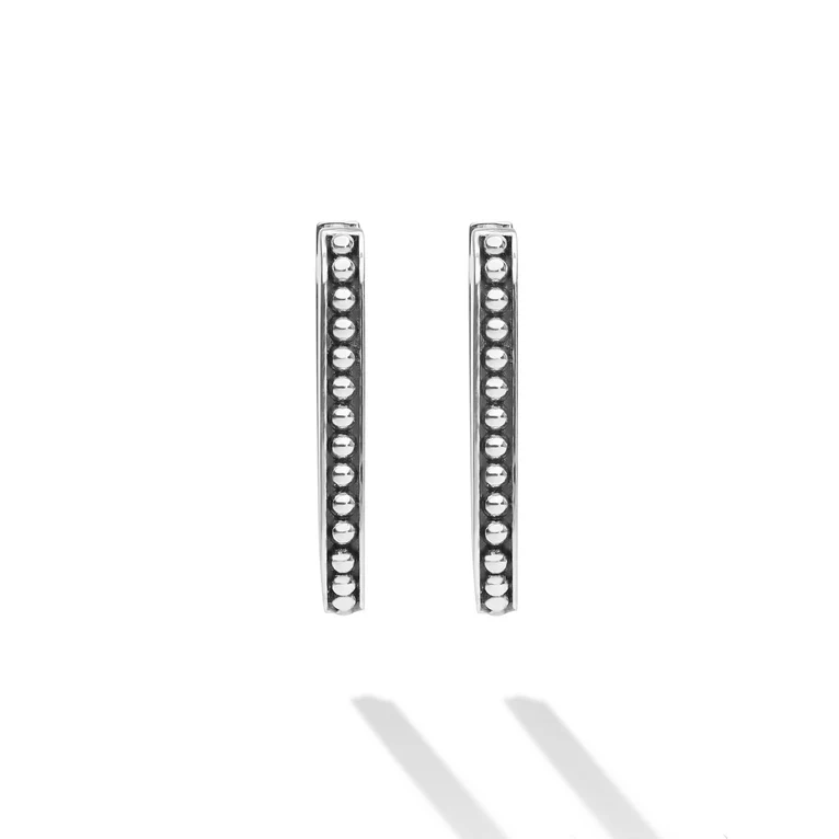 Sterling Silver Beaded Linear Hoop Earrings
