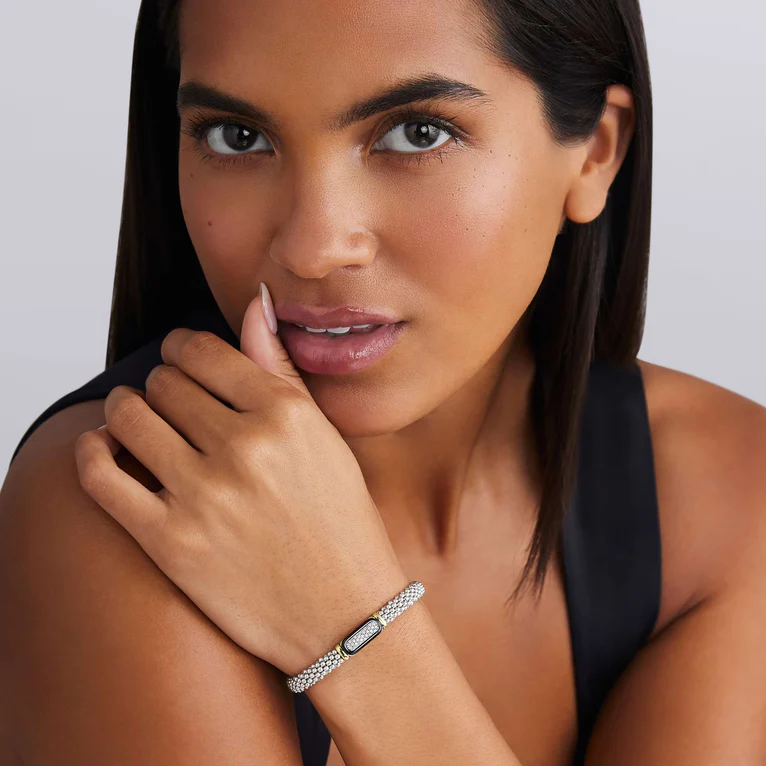 Two-Tone Black Ceramic Diamond Caviar Bracelet