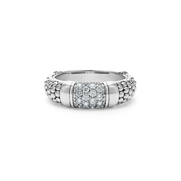 Sterling Silver Caviar Diamond Ring