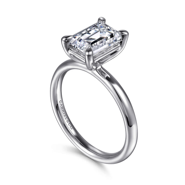 14K White Gold Emerald Solitaire Diamond Engagement Ring