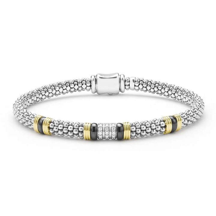 Two-Tone Black Ceramic Station Diamond Bracelet