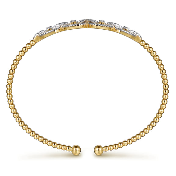 Rear view of the Gabriel & Co Bujukan Diamond Linked Bangle showing the link settings and curved beaded gold band.