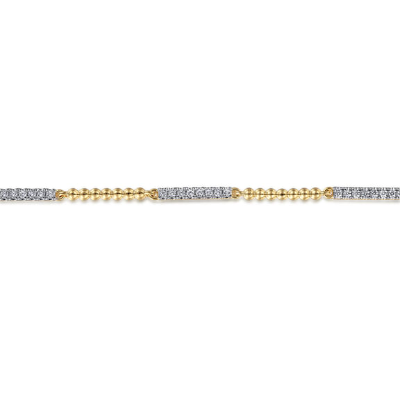 Detail view of the Gabriel & Co Bujukan diamond tennis bracelet showing the linked construction and gold settings.