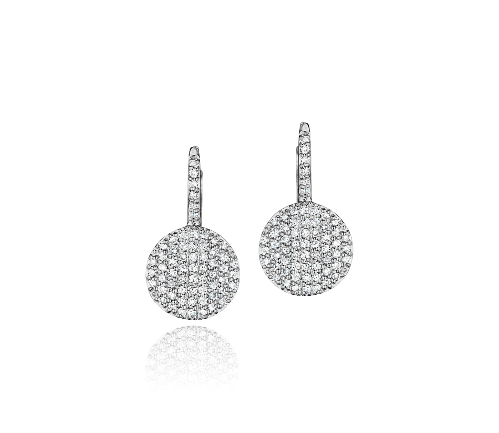Petite Infinity Leverback Earrings with round diamond-covered drops suspended from yellow gold leverback closures.