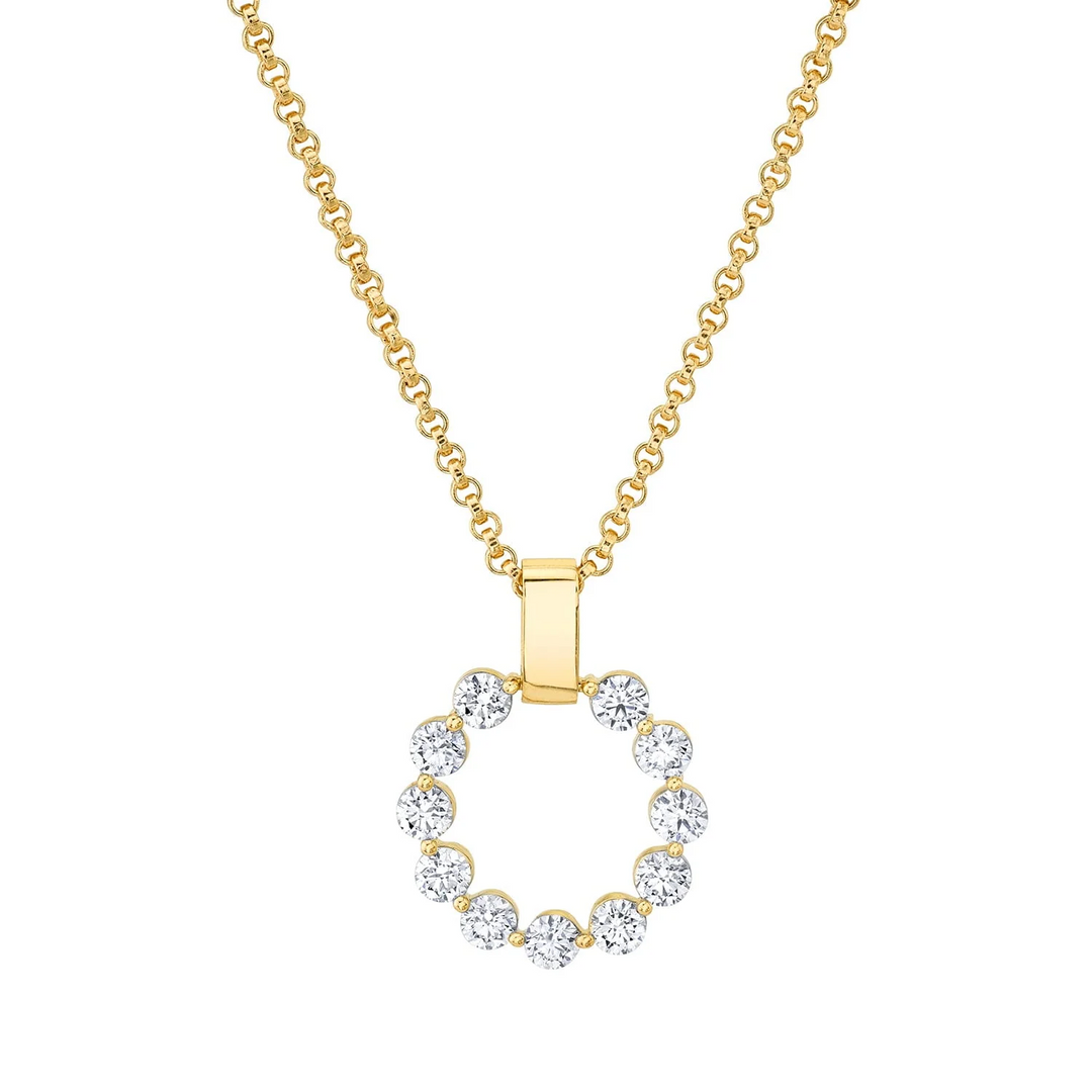 MICHAEL M Large Cloud Pendant with an open circle of round diamonds suspended from a polished yellow gold bail