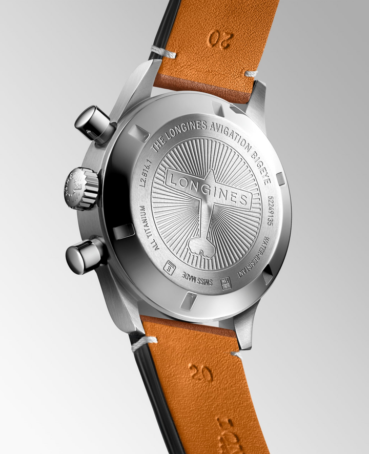 LONGINES Avigation BigEye L2.816.1.93.2 Caseback Close-Up With Avigation BigEye Engraving