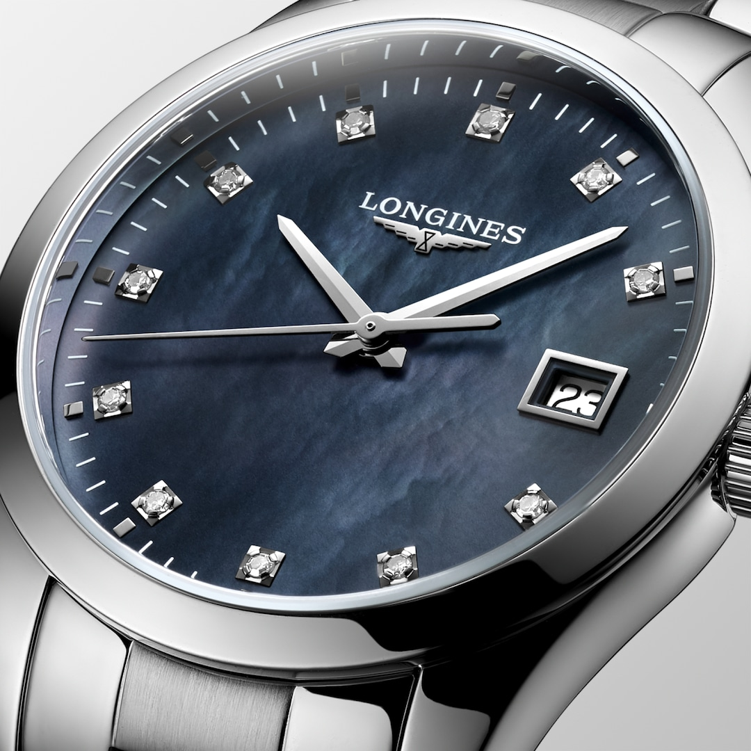 LONGINES Conquest Classic L2.386.4.88.6 Black Mother-of-Pearl Diamond Dial Close-Up