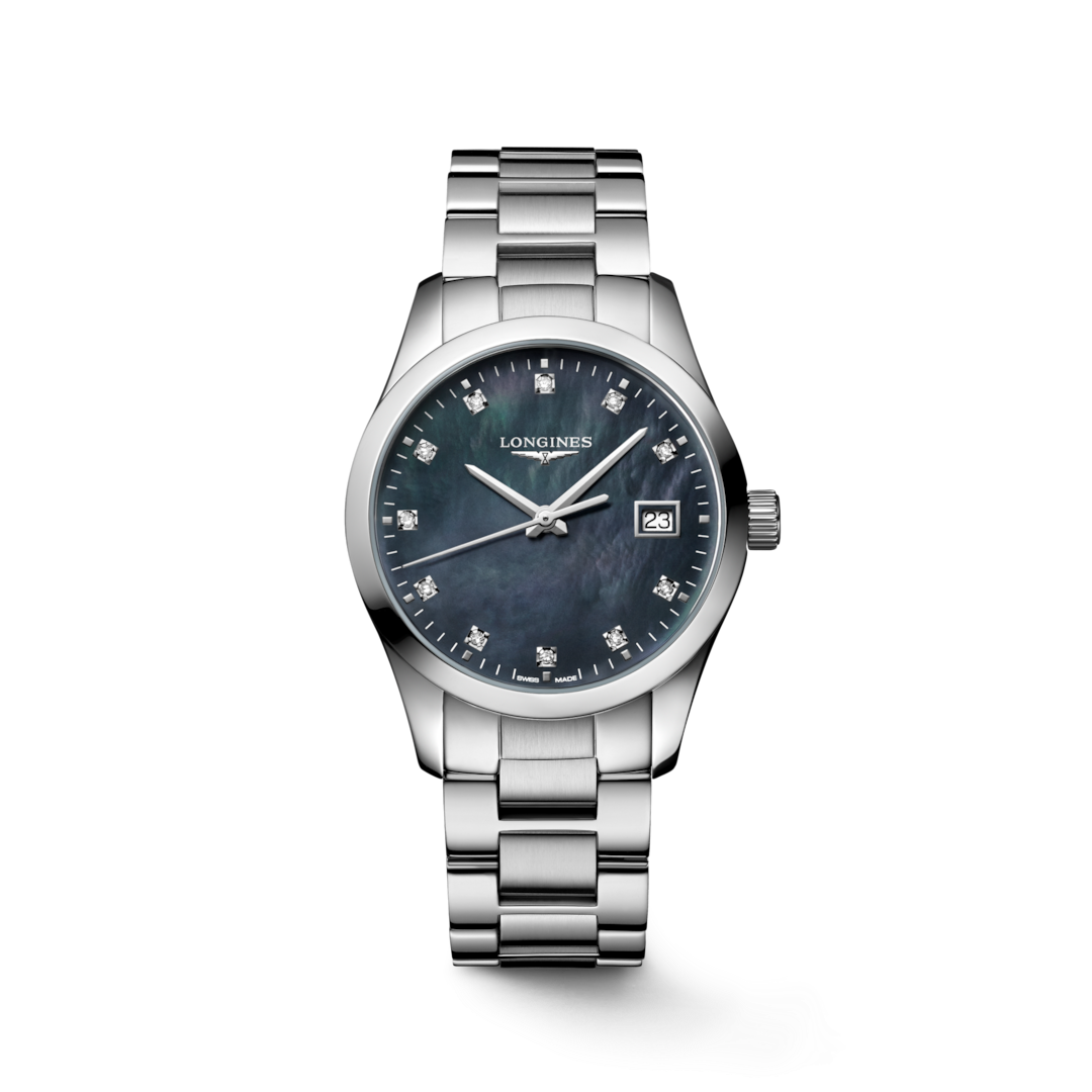 LONGINES Conquest Classic L2.386.4.88.6 34mm Watch With Black Mother-of-Pearl Diamond Dial