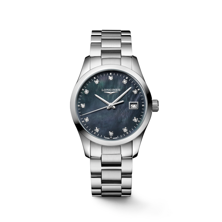 LONGINES Conquest Classic L2.386.4.88.6 34mm Watch With Black Mother-of-Pearl Diamond Dial