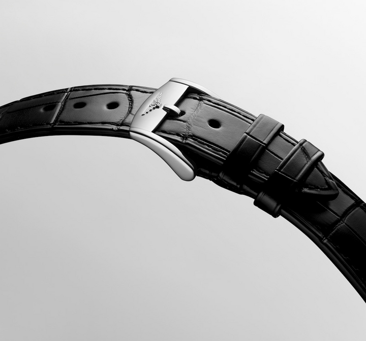 LONGINES Conquest Heritage L1.650.4.92.2 Black Alligator Leather Strap With Buckle Detail