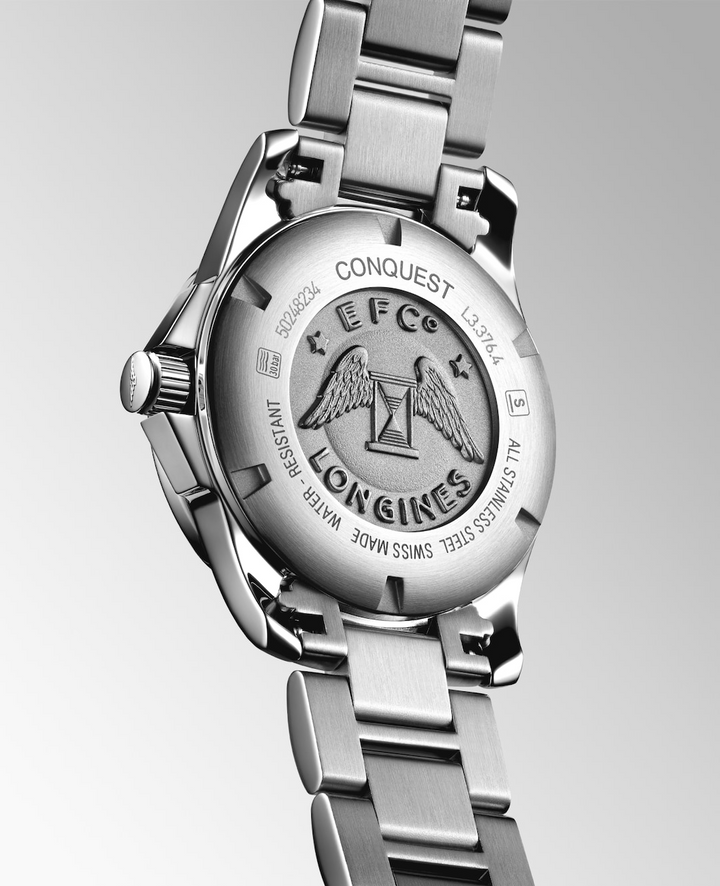 LONGINES Conquest L3.376.4.76.6 Caseback With Conquest Engraving and Stainless Steel Bracelet