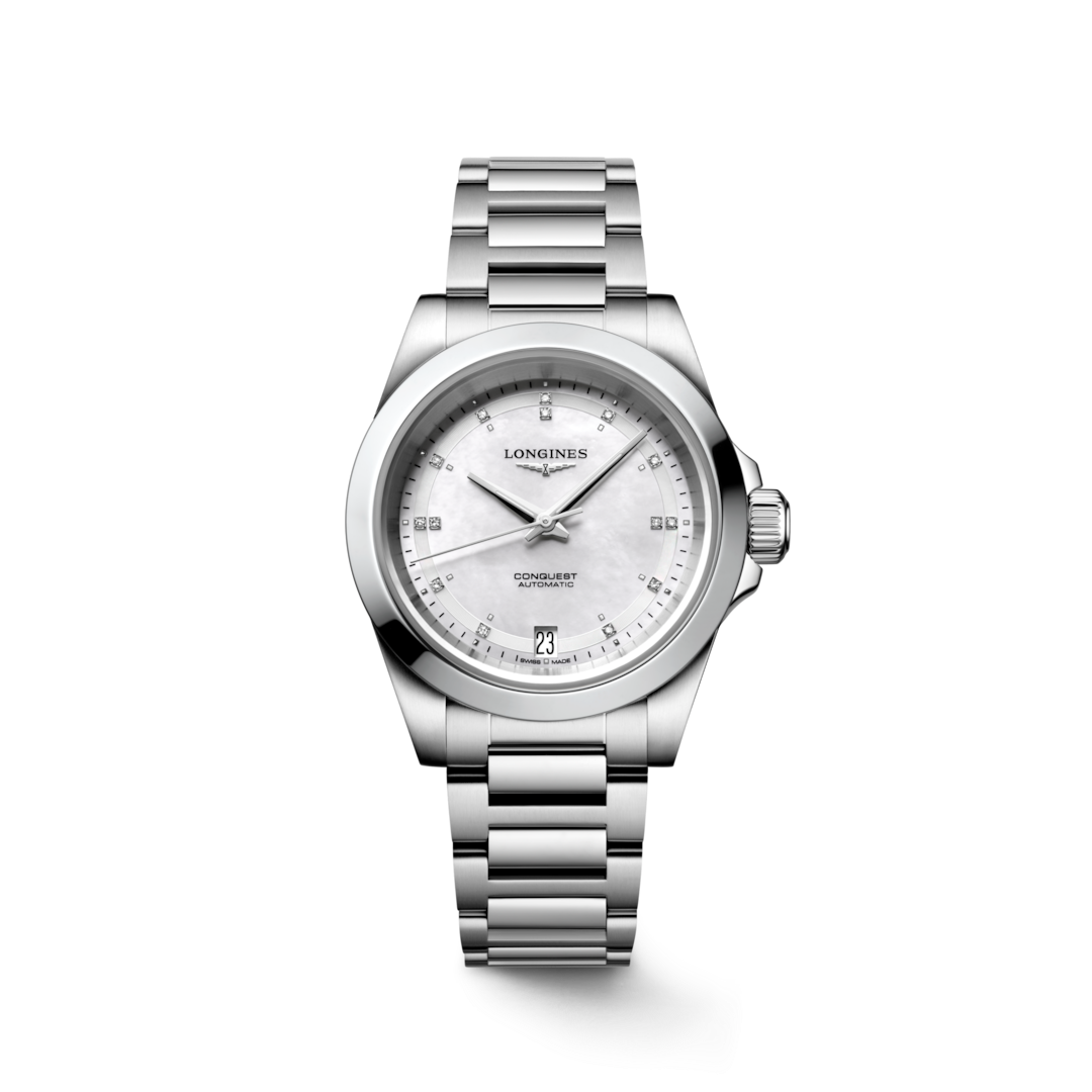 LONGINES Conquest L3.430.4.87.6 34mm Watch With Mother-of-Pearl Diamond Dial