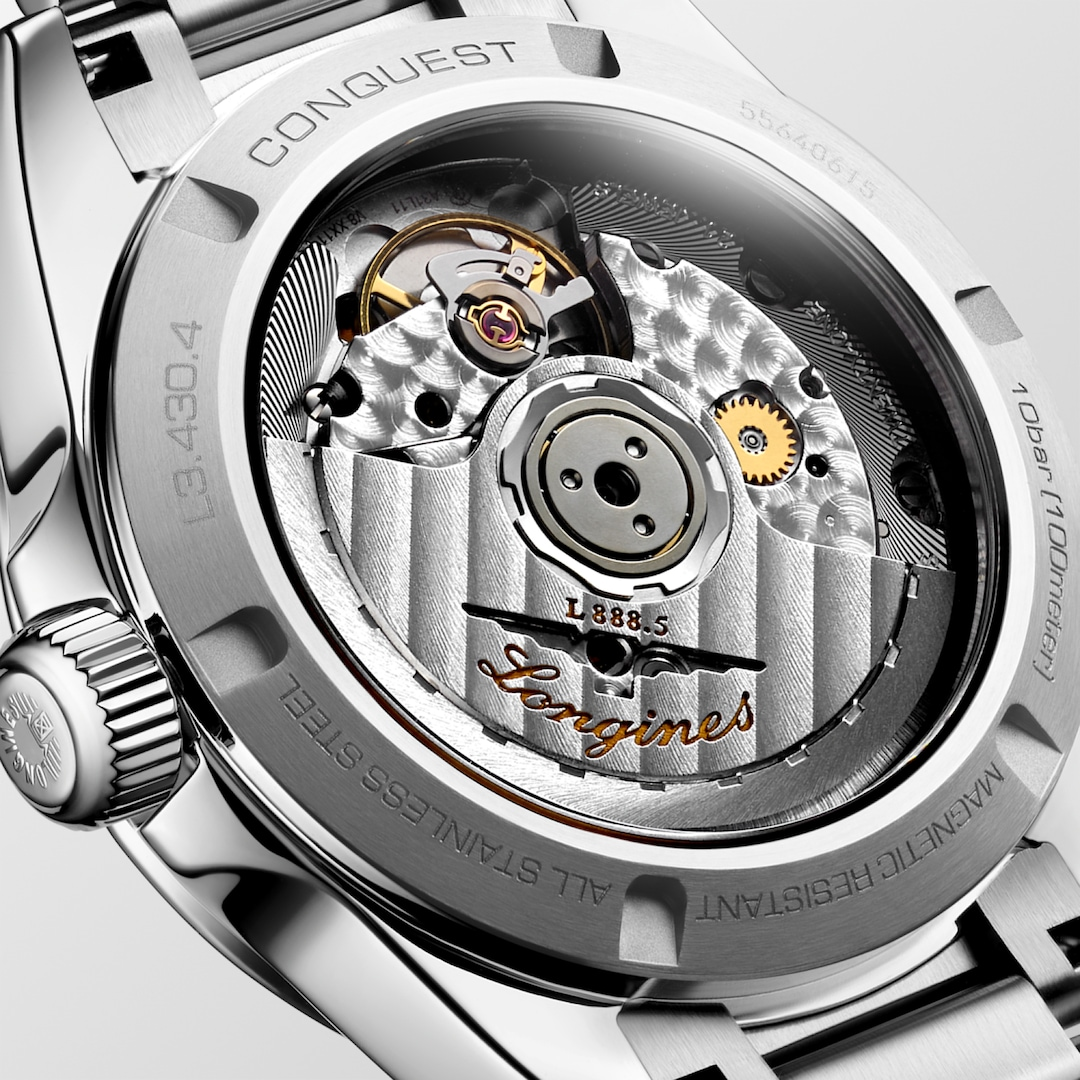 LONGINES Conquest L3.430.4.87.6 Transparent Caseback Close-Up With Automatic Movement
