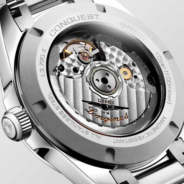 LONGINES Conquest L3.720.4.72.6 Transparent Caseback Close-Up With Automatic Movement