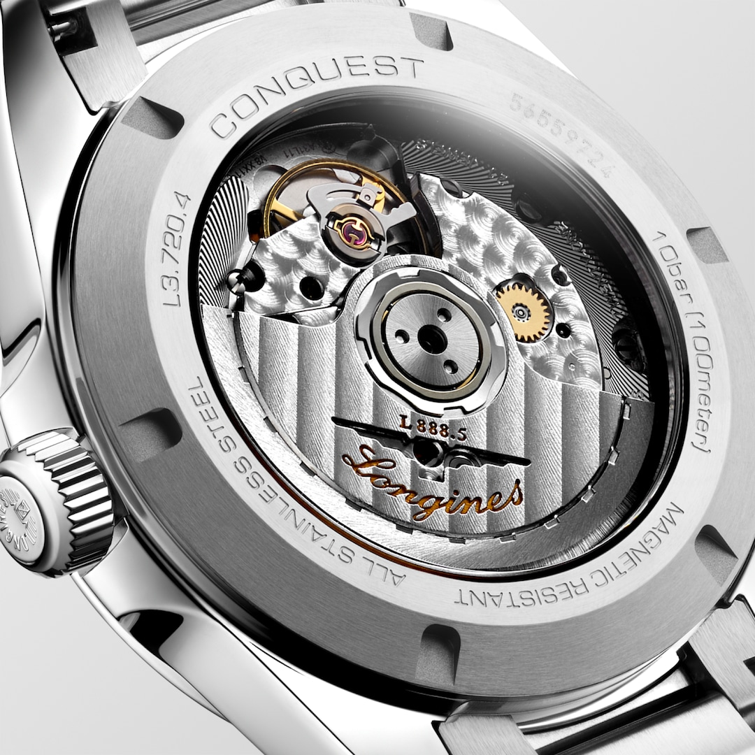 LONGINES Conquest L3.720.4.92.6 Transparent Caseback Close-Up With Automatic Movement