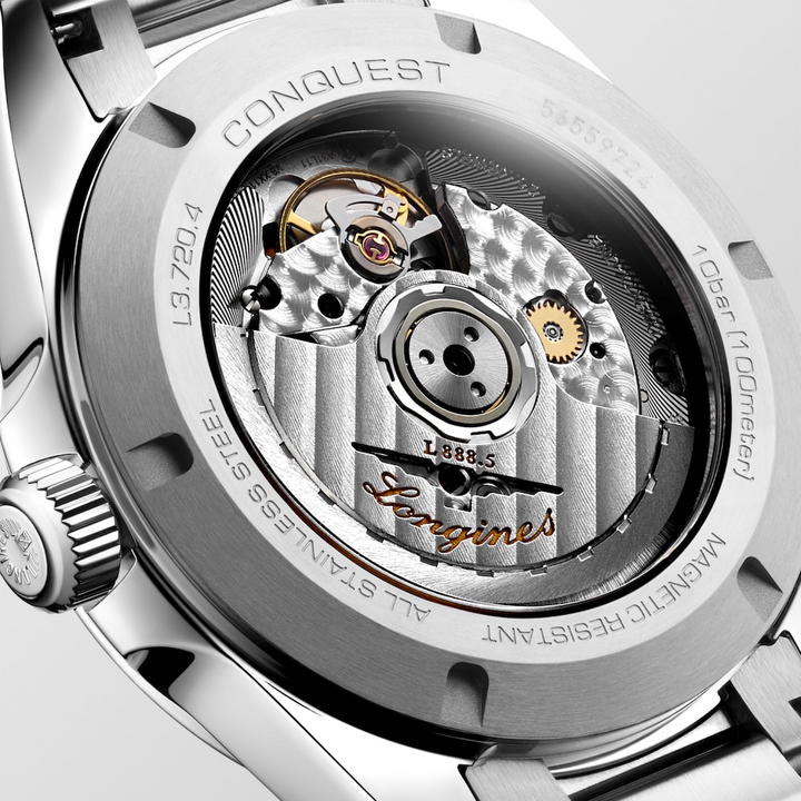 LONGINES Conquest L3.720.4.92.6 Transparent Caseback Close-Up With Automatic Movement