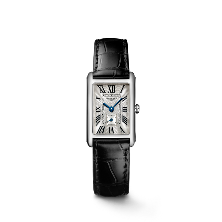 LONGINES DolceVita L5.255.4.71.0 Rectangular Watch With Silver Dial and Black Leather Strap