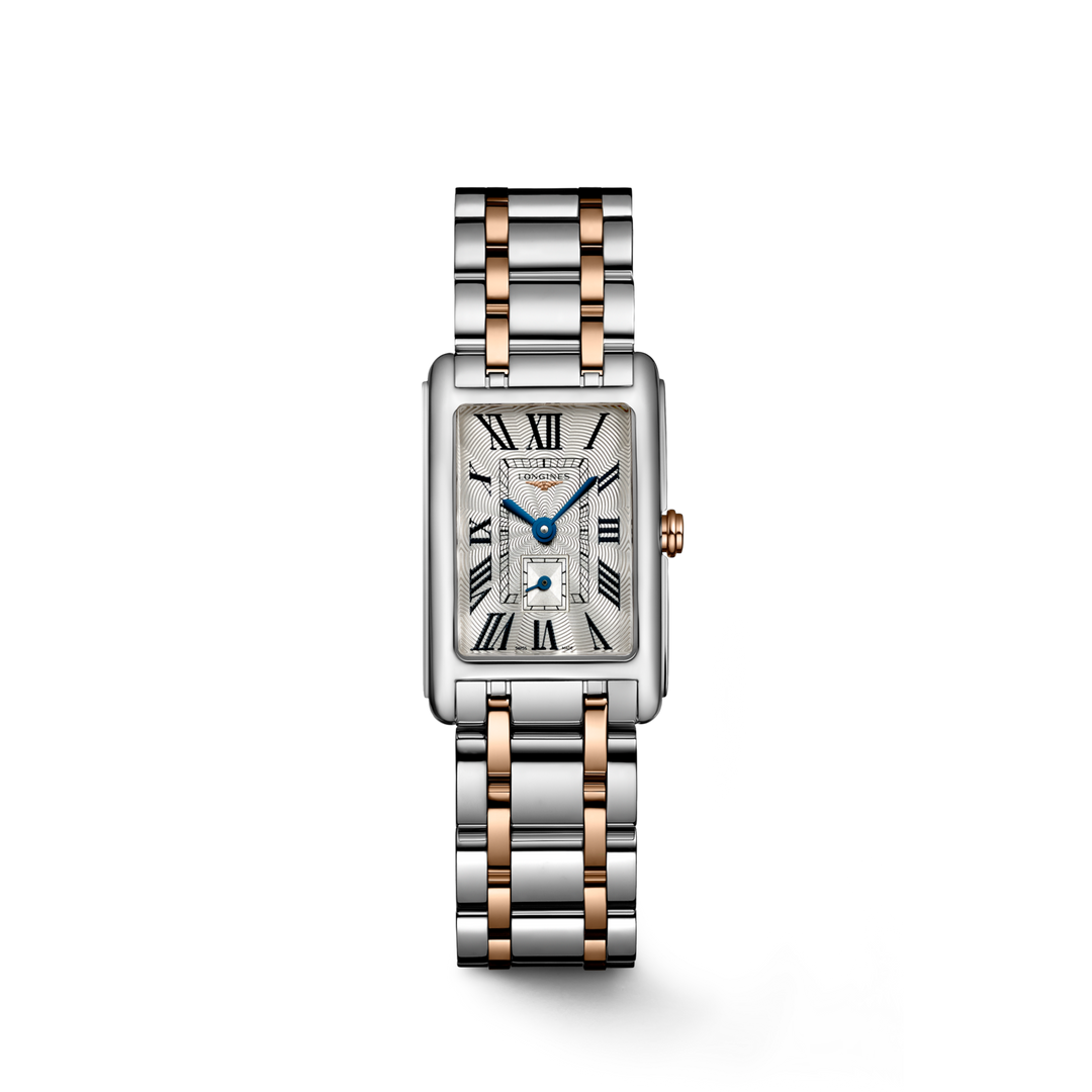 LONGINES DolceVita L5.255.5.71.7 Rectangular Two-Tone Watch With Silver Dial
