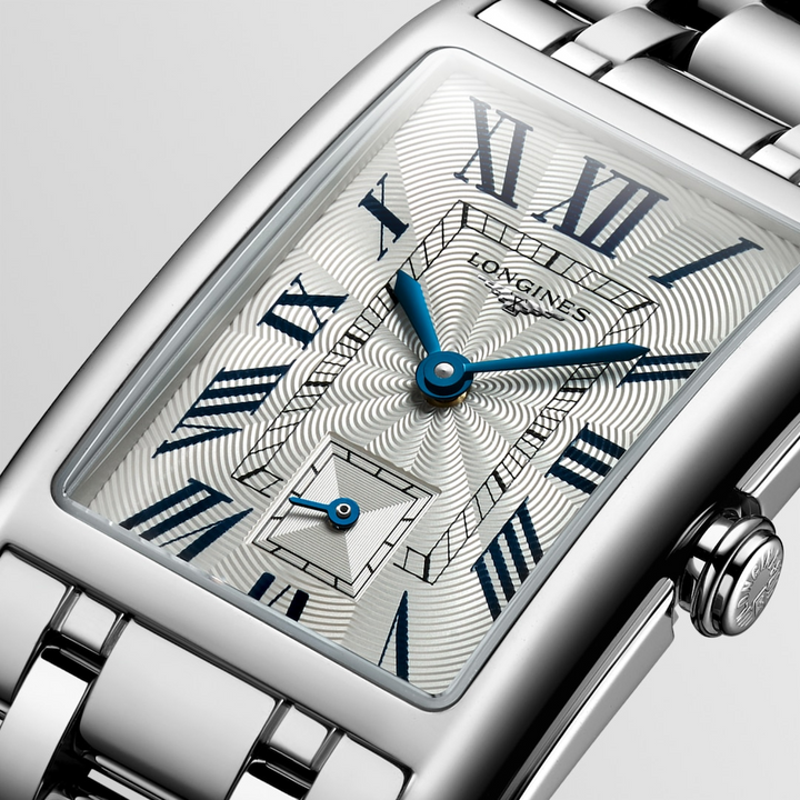 LONGINES DolceVita L5.512.4.71.6 Silver Flinqué Dial Close-Up With Roman Numerals