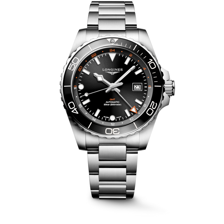 LONGINES HydroConquest GMT L3.890.4.56.6 43mm Watch With Black Dial